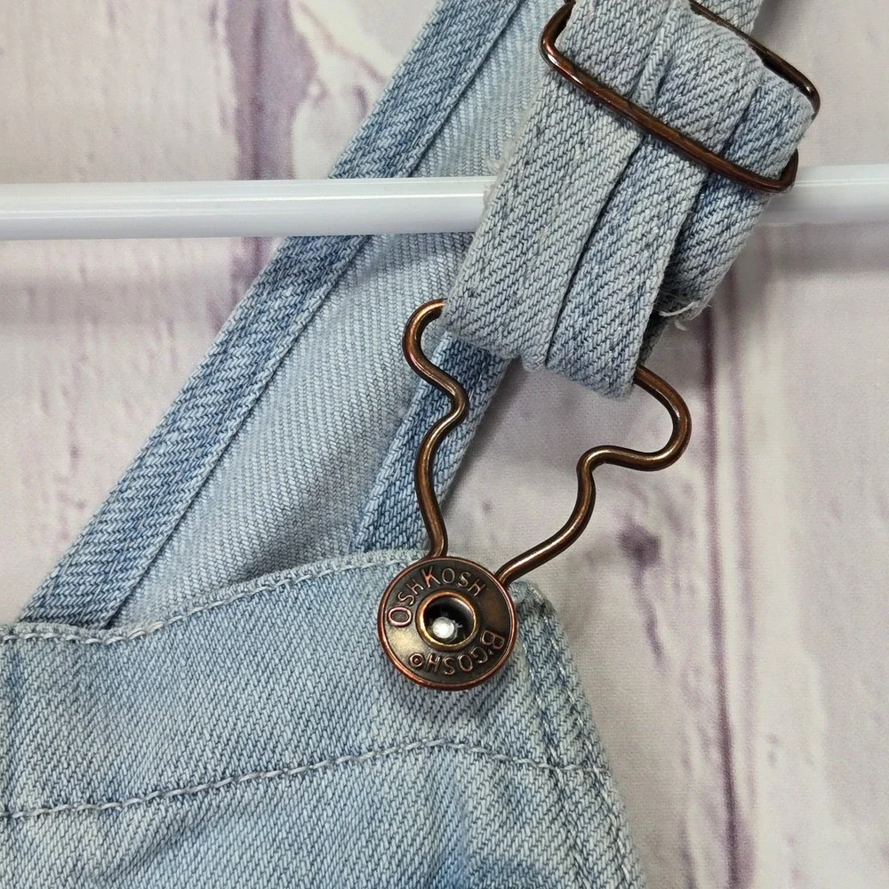 Vintage Y2K OshKosh B'gosh Kids Denim Overalls Light Wash Distressed Sz 7 School